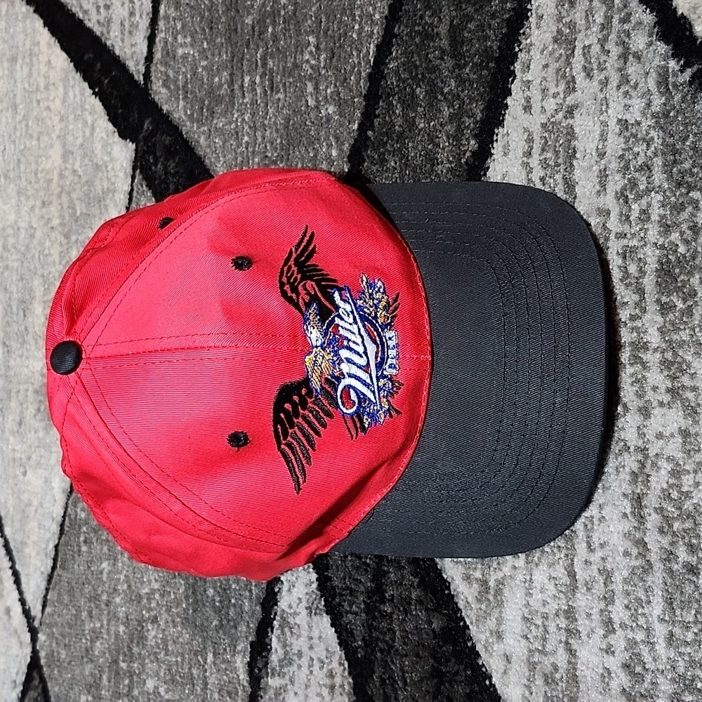 VINTAGE EMBROIDERED MILLER BEER EAGLE ADJUSTABLE METAL SLIDE CAP HAT